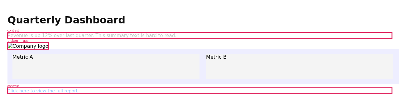AgentVision marking the real defects on a broken page